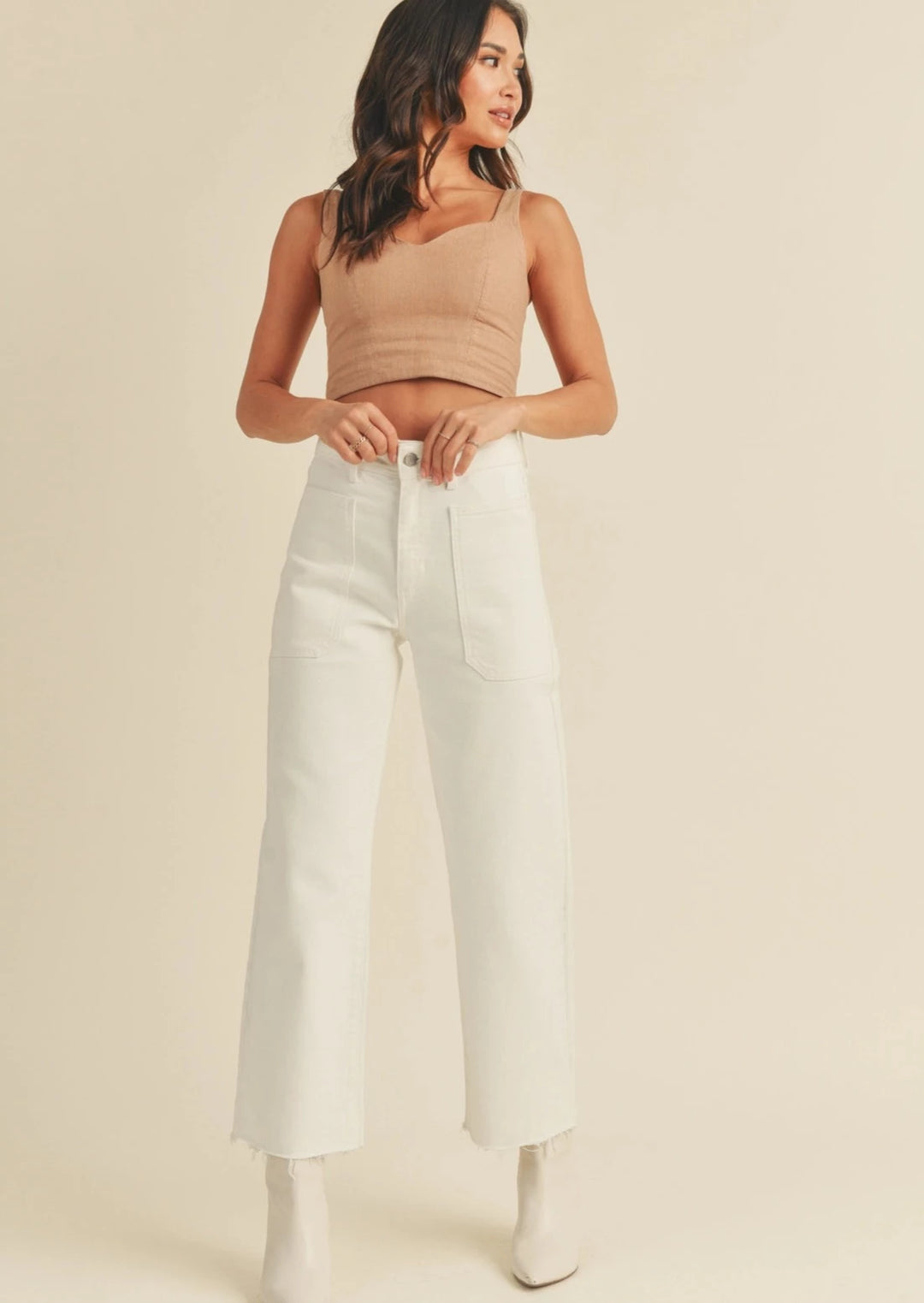 High Rise Utility Wide Leg Jeans - Off White