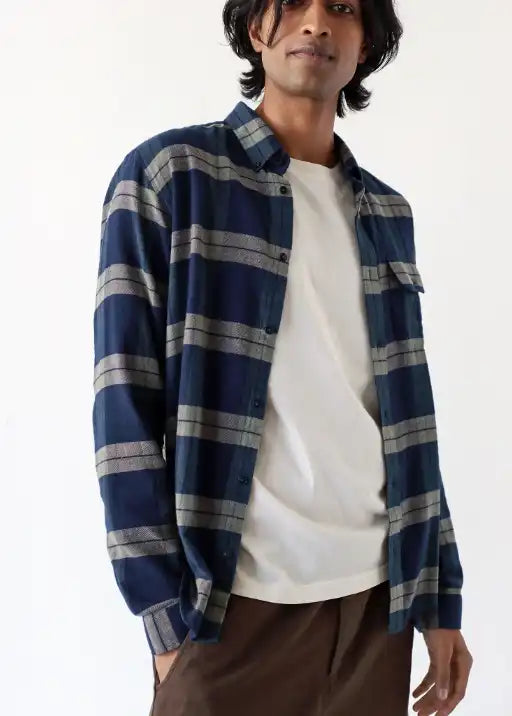 Larry Check Shirt - Navy Iris / Cornstalk