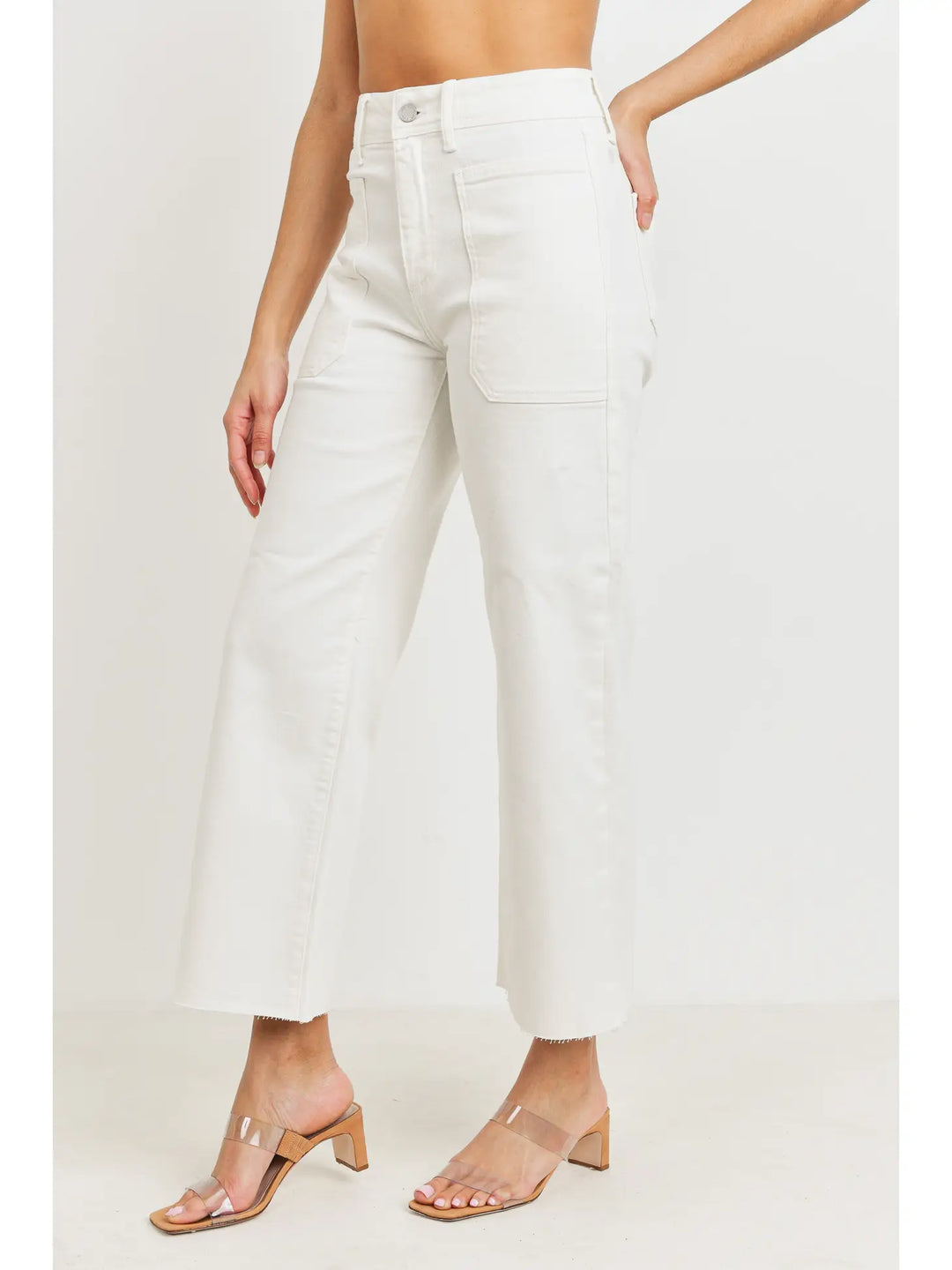 High Rise Utility Wide Leg Jeans - Off White