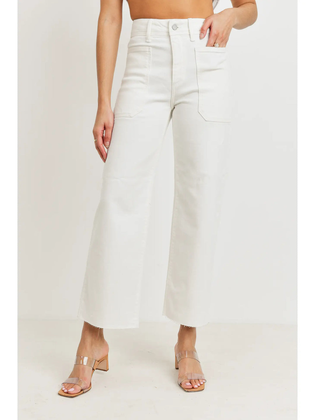 High Rise Utility Wide Leg Jeans - Off White