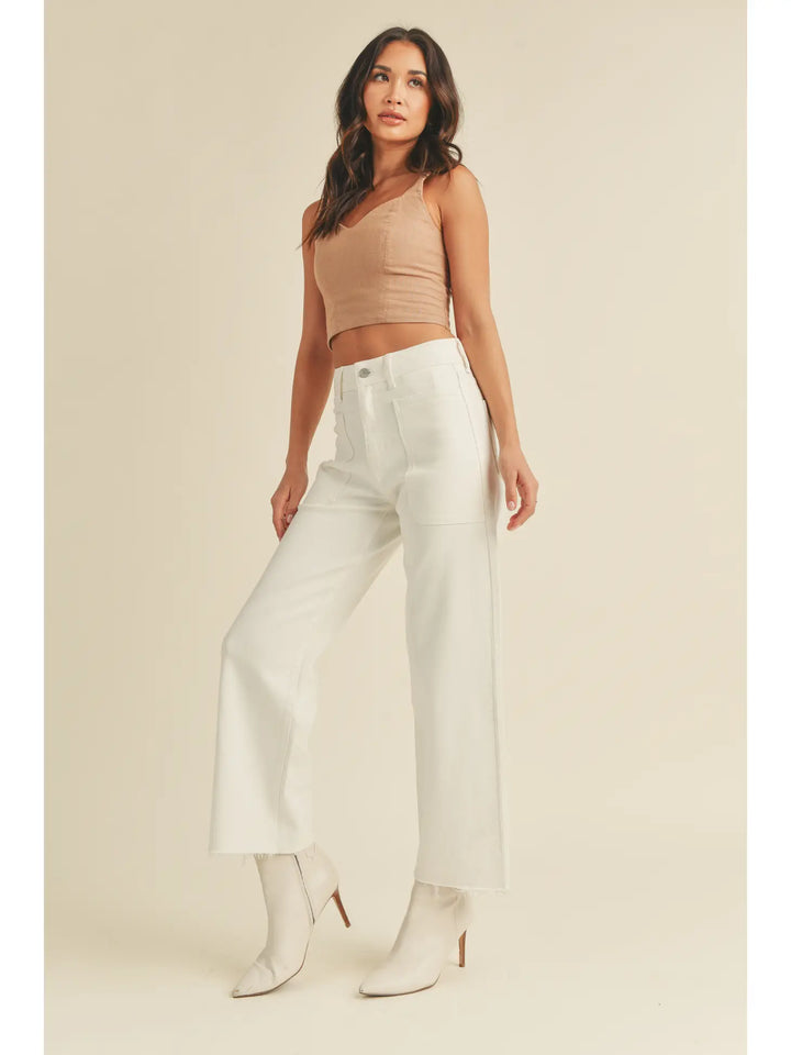 High Rise Utility Wide Leg Jeans - Off White