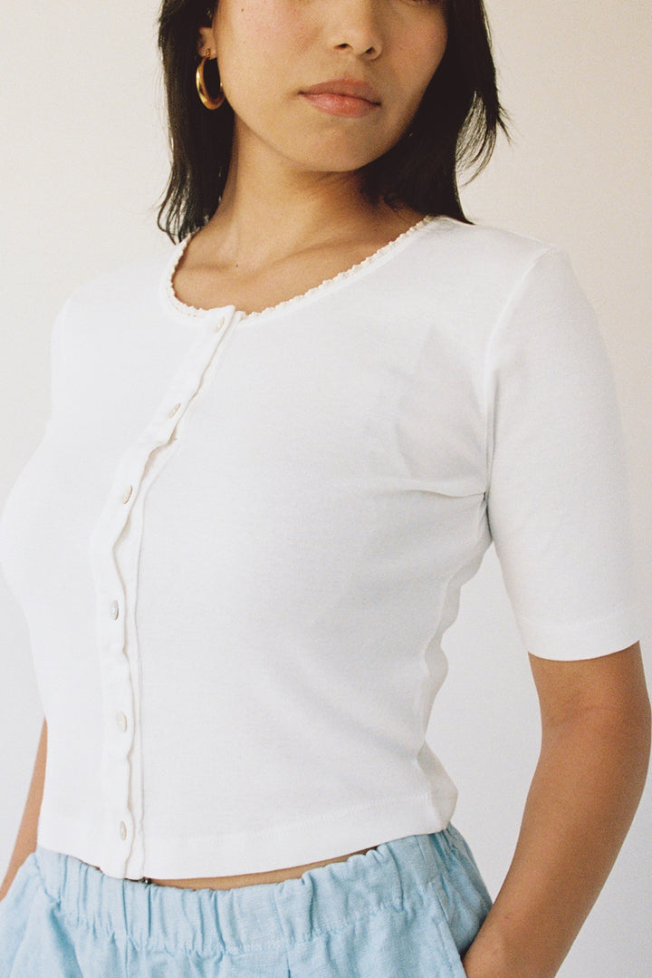 Short Sleeve Organic Cardigan - Ivory