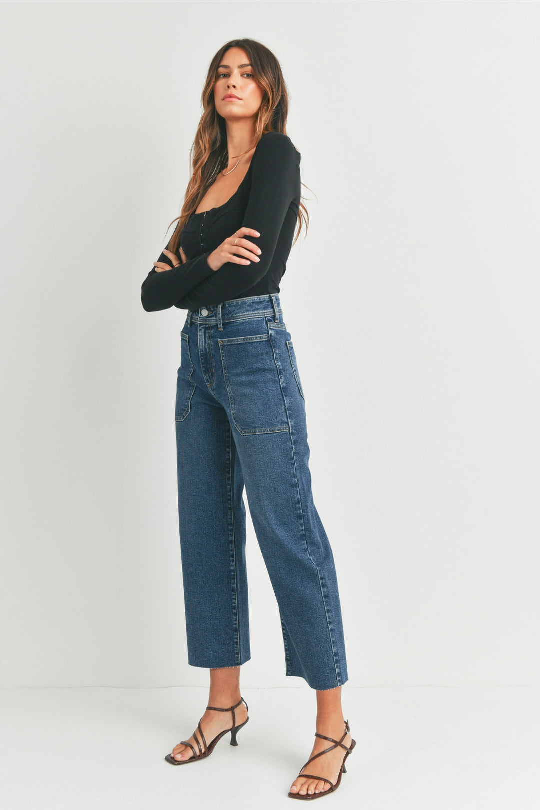 High Rise Utility Wide Leg Jeans - Dark Denim