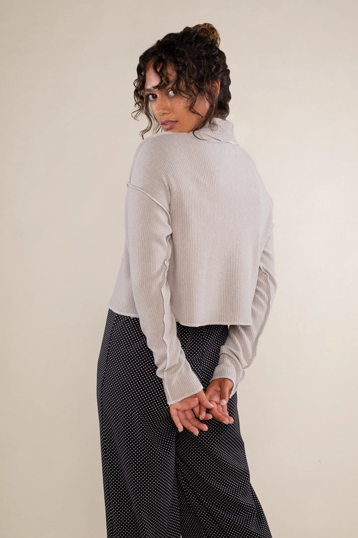 Winnie Pleated Turtleneck Top - Gray