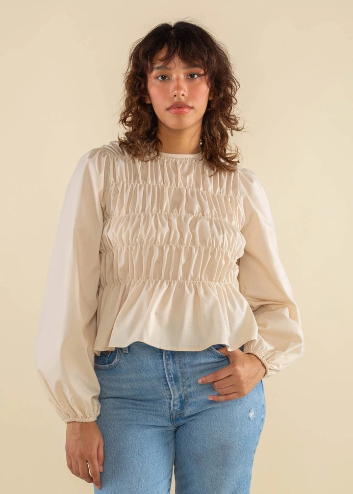 Marisol Bubble Peplum Top - Natural