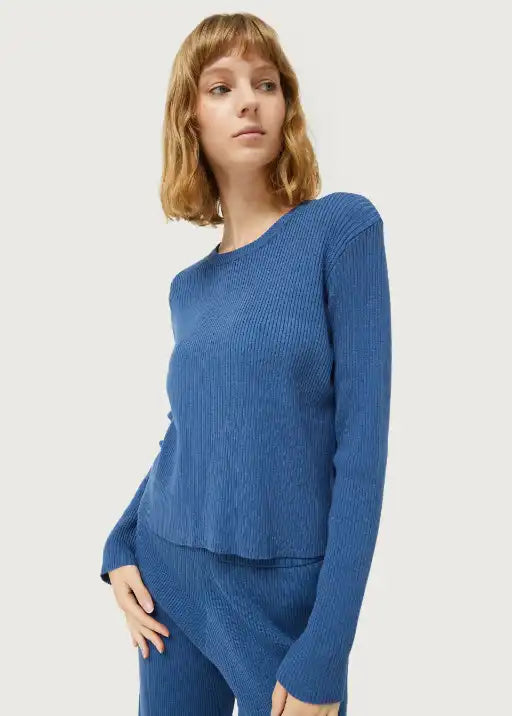 Ribbed Knit Sweater - Blue