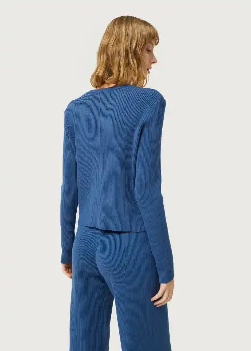 Ribbed Knit Sweater - Blue