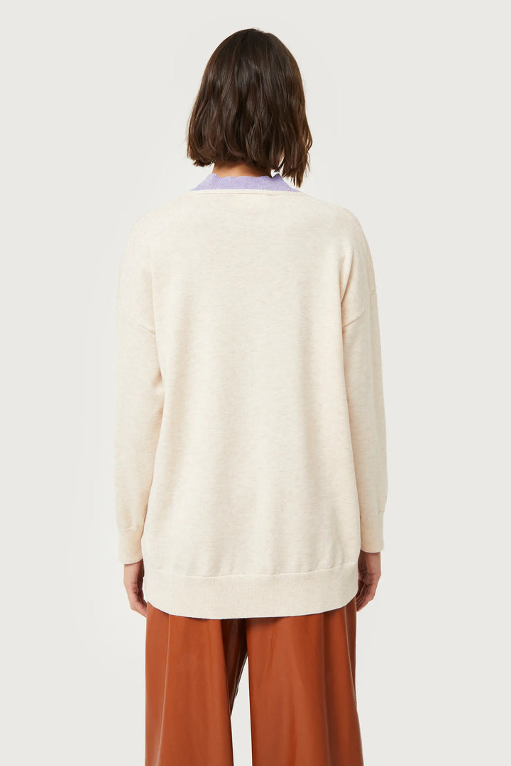 Cream V-neck Knitted Sweater