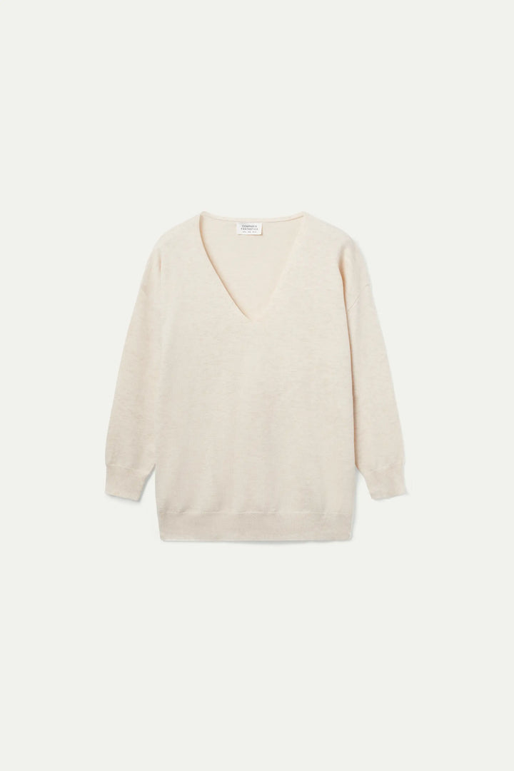 Cream V-neck Knitted Sweater