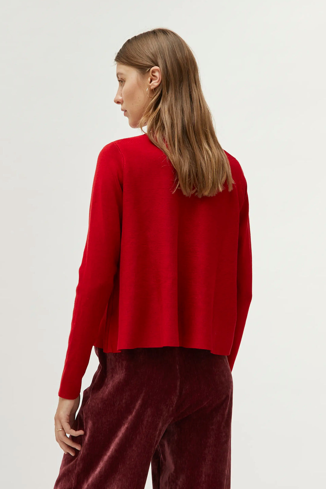 Mock Neck Flared Sweater - Red