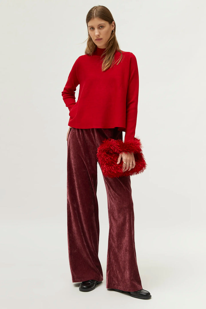 Mock Neck Flared Sweater - Red