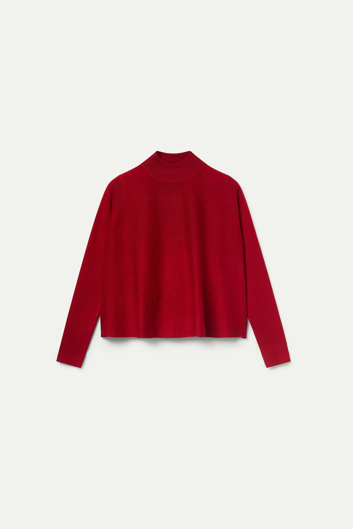 Mock Neck Flared Sweater - Red