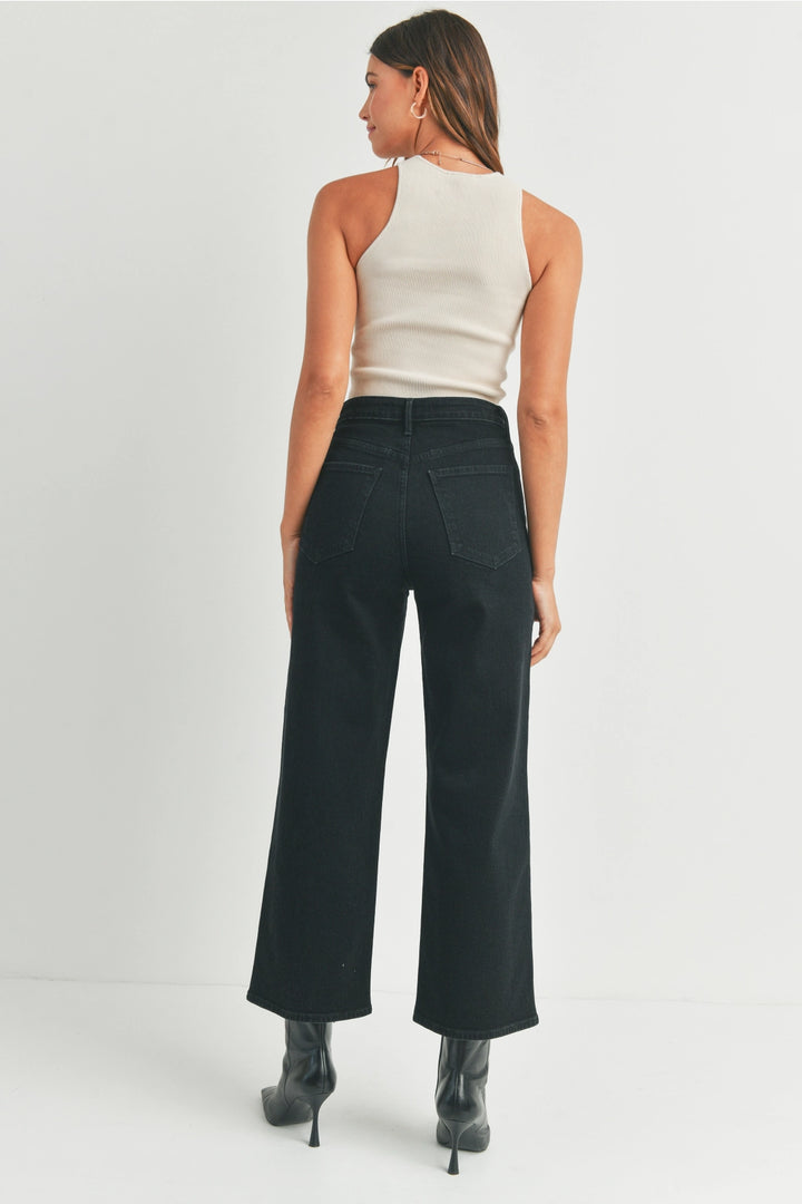 High Rise Utility Wide Leg Jeans - Black