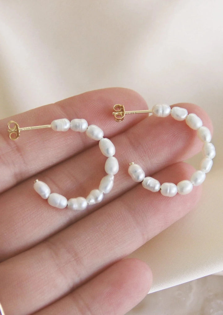 Freshwater Pearl Semi Hoop - Gold