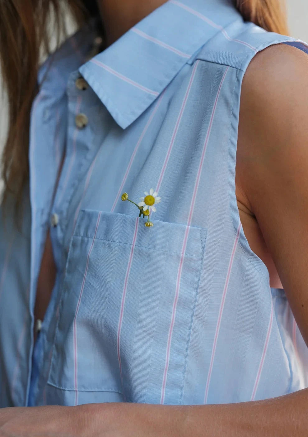 Stripe Pop Sleeveless Shirt - Tomato Pinstripe