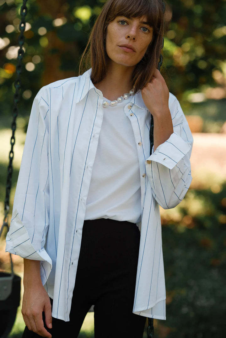 Stripe Pop Shirt - Navy Pinstripe