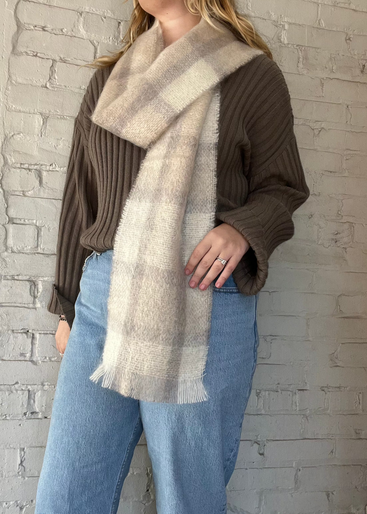 Drumin Mohair Scarf - Fawn Plaid