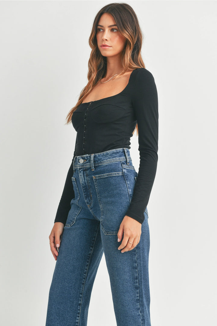 High Rise Utility Wide Leg Jeans - Dark Denim