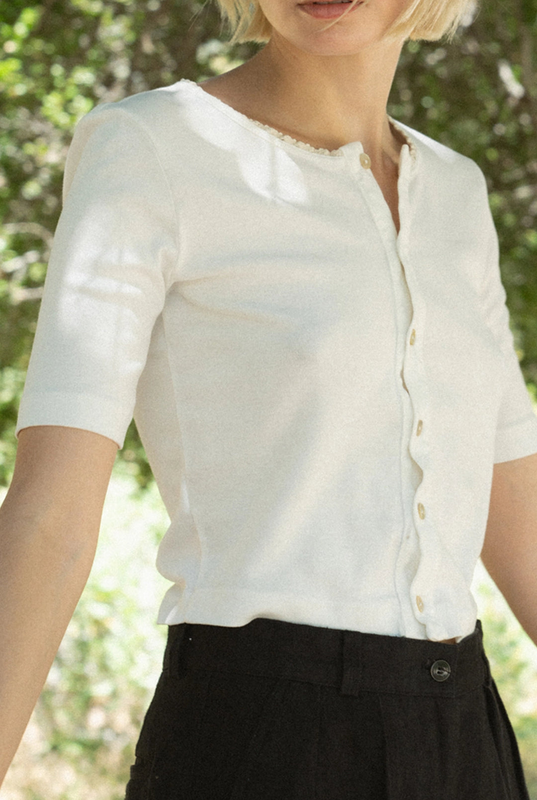 Short Sleeve Organic Cardigan - Ivory