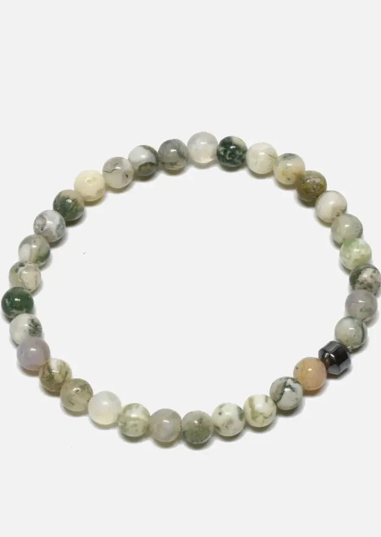 Beaded Bracelet - Moss Agate/ Hematite