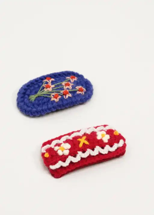 Polly Crochet Hair Clip - Red / White Floral