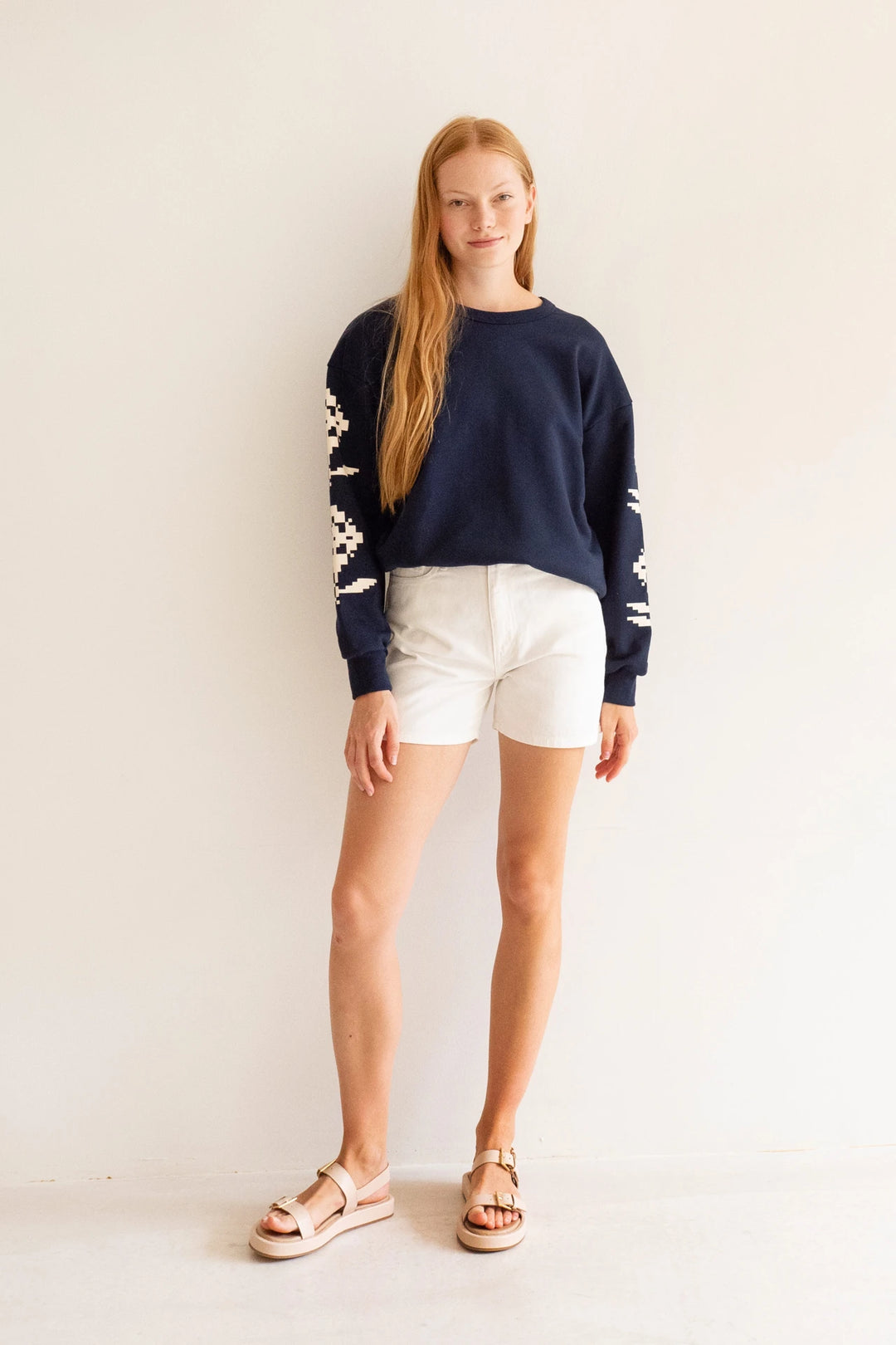 Geometric Flower Sweatshirt - Navy